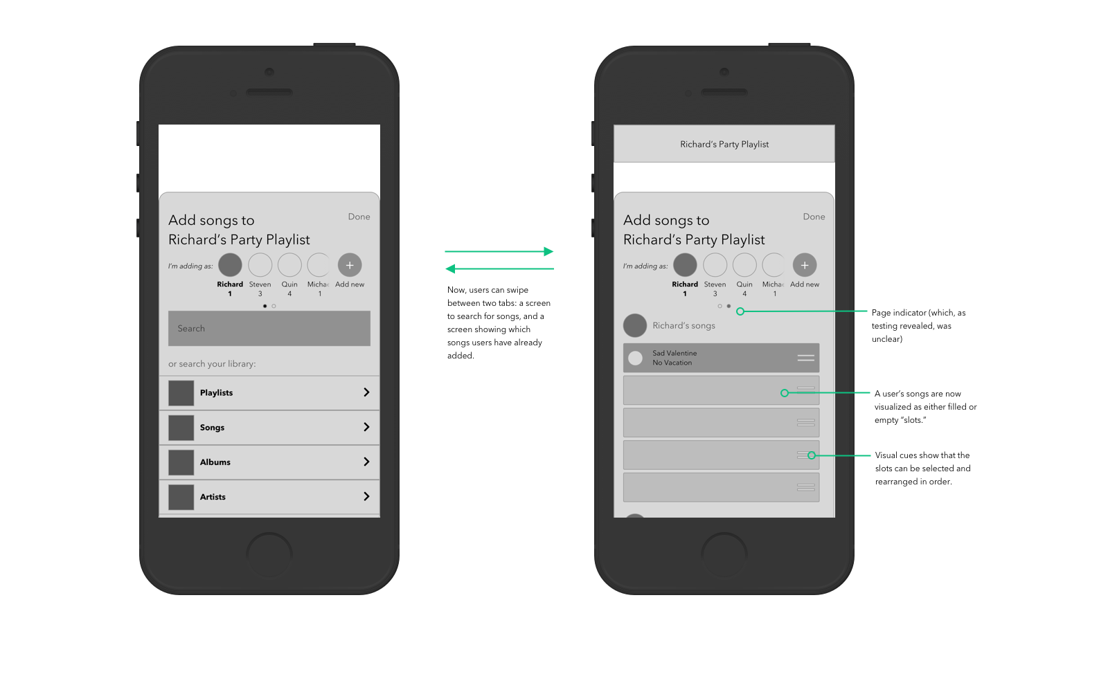 On the add-songs screen, another tab provides more information about the slots.