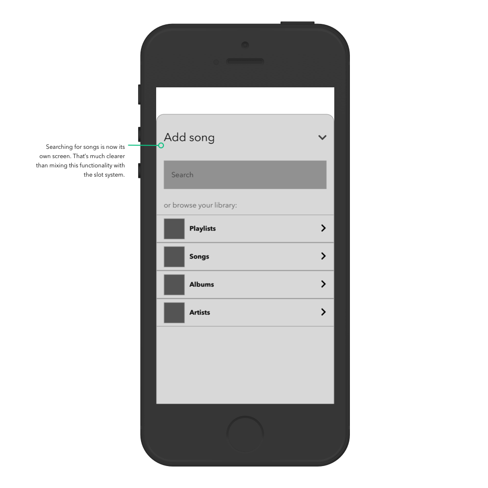 The add-songs popup is now free of slot information.