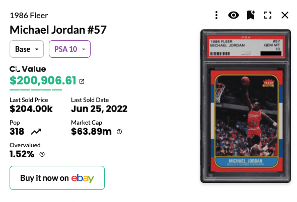 Michael Jordan 1986 Fleer #57 PSA 10 Sales Price
