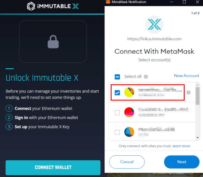 Connecting MetaMask to Immutable X Account