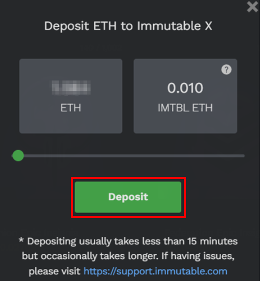 Depositing ETH to Immutable X