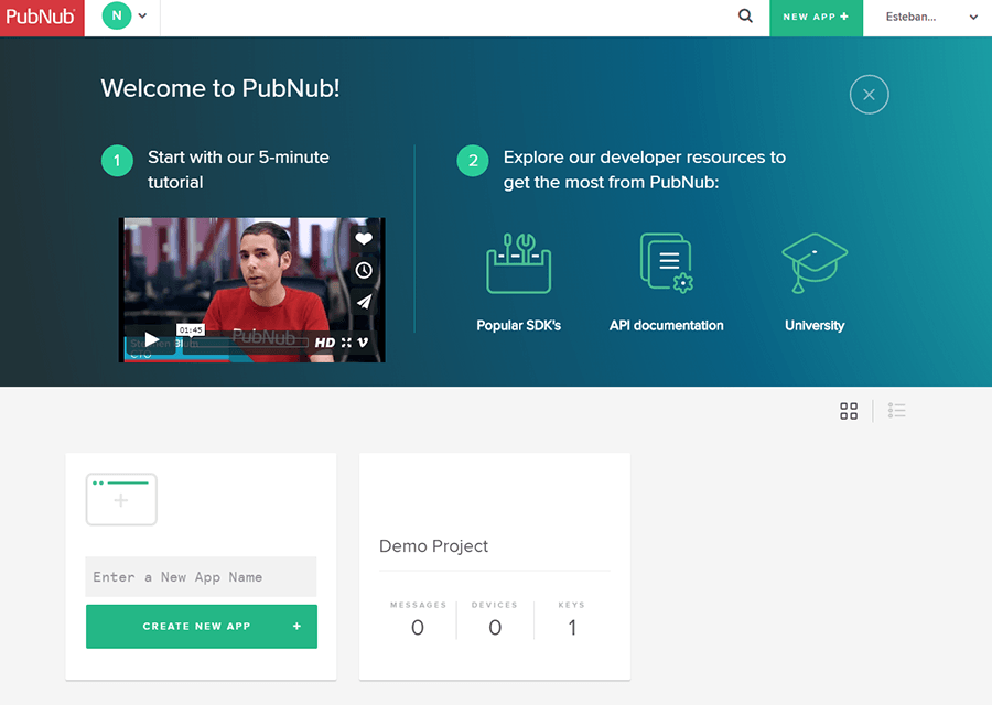 Pubnub dashboard