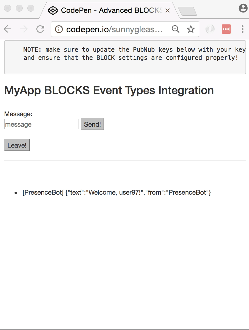 MyApp BLOCKS Events Types Integration 