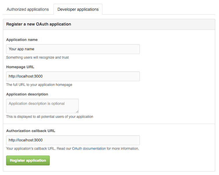 Creating a GitHub Oauth2 application