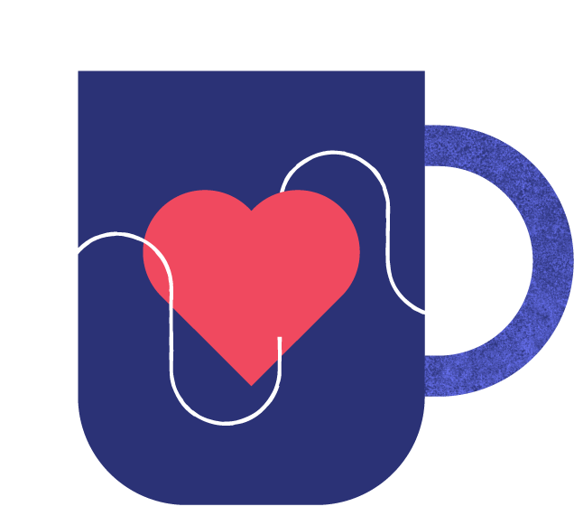 A coffee mug with a heart and a graph