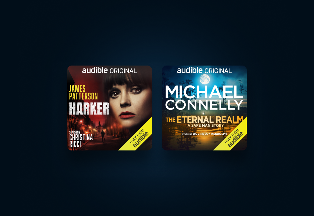 The cover artwork for “Harker” and “The Eternal Realm” on a dark background.