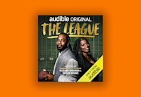 The cover art for "The League" is on a bright orange background. The cover shows podcast hosts Richard Sherman and Taylor Rooks standing back to back looking at the camera. The background behind them is a green football field.