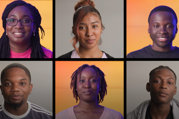A thumbnail photo from the Future Leaders video, featuring individual photos of six Future Leaders interns. 
