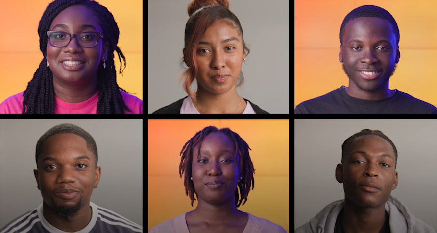 A thumbnail photo from the Future Leaders video, featuring individual photos of six Future Leaders interns.