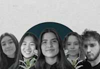 A photo of Andrea Salvatierra, Silvia Nunes, Eva María Román, Adrián Juarez and Mar Tarragó on a gray background.