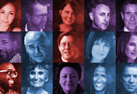 A collage of headshots comprised of the twenty Narrator Hall of Fame honorees.