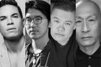 Headshots in black and white; from right to left: Jason Gotay, Yilong Liu, Chay Yew and Francis Jue.