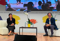 Author and art historian Gina Jaramillo moderates a fireside chat with actor Gael García Bernal about his ongoing Audible collaboration.