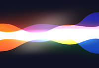 A wavering white light with bright blue, orange, red and yellow colors waving around it