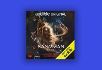The cover for Sandman: Act III is on a bright blue background. The cover image includes a face sculpted from sand which is being blown away. 