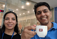 Jai and his Audible colleague take a coffee break.