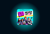 Audible Original book cover for KIDZ BOP Never Stop: Tour Bus Adventures features a group of kids holding musical instruments.