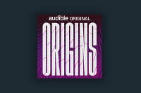 The cover art for Origins features the title in big white text on a purple gradient background and soundwaves.