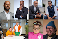 Collage of people posing in office space