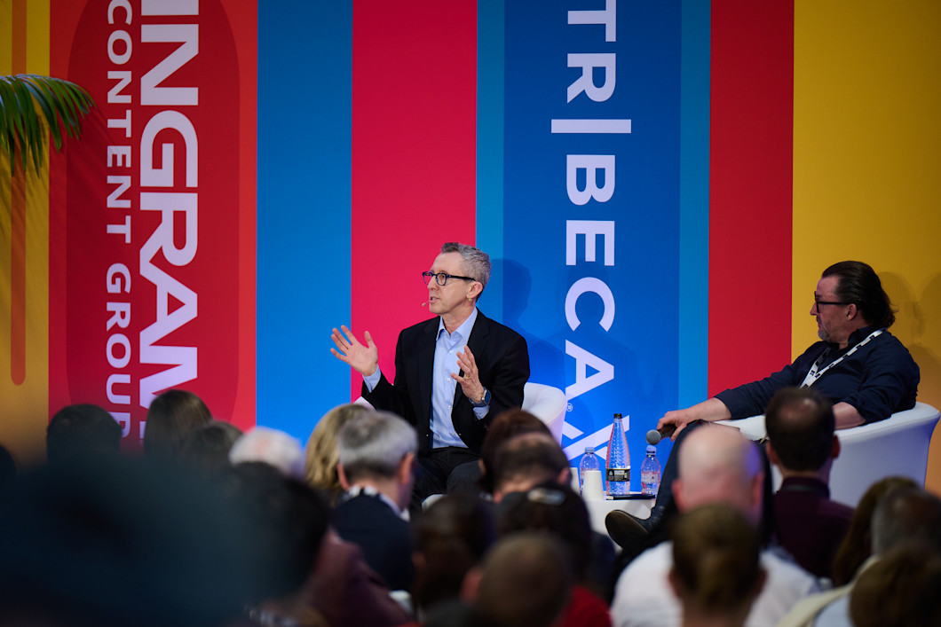 Audible CEO Bob Carrigan in a keynote fireside chat at the London Book Fair with Philip Jones, editor of The Bookseller.