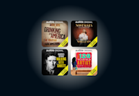 Four book covers of the June 2023 Audible Theater slate are in a grid, with a white glow behind them.