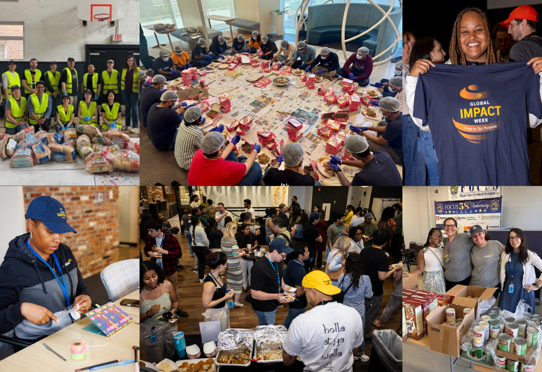 A collage of Audible employees volunteering during Global Impact Week.