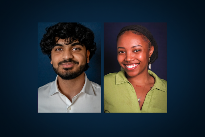Photos of Irfan Rathore and Akira Caruth side-by-side. Irfan and Akira are both smiling and wearing button-up shirts.
