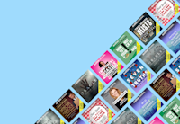 Set against a light blue background, the cover artwork of twelve Audible Original titles from Audible Canada are displayed in a diagonal position.