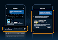 A demo image of two phone screens showing Audible's Maven feature in action, with multiple related questions.