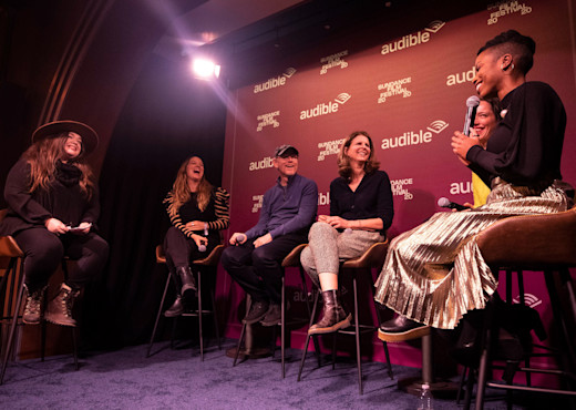 L.A. Times writer Amy Kaufman, filmmakers Heidi Ewing, Ron Howard and Amy Ziering, and actors Rebecca Hall and Sasheer Zamata at the “How I Made It” panel.