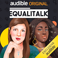 An illustration of two women standing side-by-side, one white and one Black, against a dark grey background grace the cover art for the Italian Audible Original "Equalitalk".