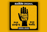 Set against a yellow background, the cover artwork of "More Than A Vote" features a drawing of a hand with fingers spread out and the words "More Than A Vote" is written on the palm with "Our Voices" and "Our Vote" flanking on either side of the hand.
