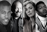 Black and white photos of the cast which includes Jason Bowen, Bill Camp, Elizabeth Marvel, and Ato Blankson-Wood.