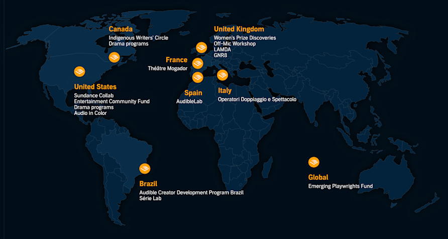 A map of the world with various creator programs tied to the parts of the world they're in.