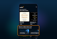 An image of the Audible app, showing collections of recommended listens about archaeology and artificial intelligence.