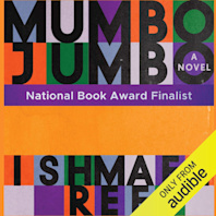 The cover art for Ishmael Reed's "Mumbo Jumbo" has bold block letters for the title and writer against a collage of colors. In between the two is a swath of orange. The words "National Book Award Finalist" appear in white against a purple stripe of color too.