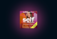 The cover art for “Self-Conscious with Chrissy Teigen” on a dark background. On the cover of “Self-Conscious with Chrissy Teigen,” Teigen is smiling while looking into the distance. She’s wearing an orange dress.