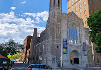 Audible's Innovation Cathedral sits front and center with other Newark buildings in the background.