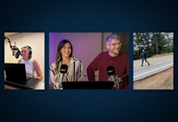 Laura Beil in her studio, Gracie Canaan and Leon Neyfakh in the Audible studio, and Paul Holes on location in Northern California.
