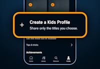 A graphic which highlights the new option to create a kids profile in the Audible app. The text says "Create a Kids Profile. Share only the titles you choose."