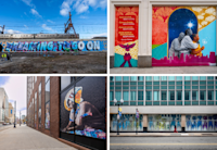 collage of four colorful public artworks