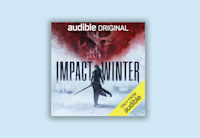 The cover art for "Impact Winter" featuring a dark figure wielding a sward with red smoke in the background.