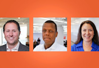 Headshots of the three NVP startup founders appear against an orange background