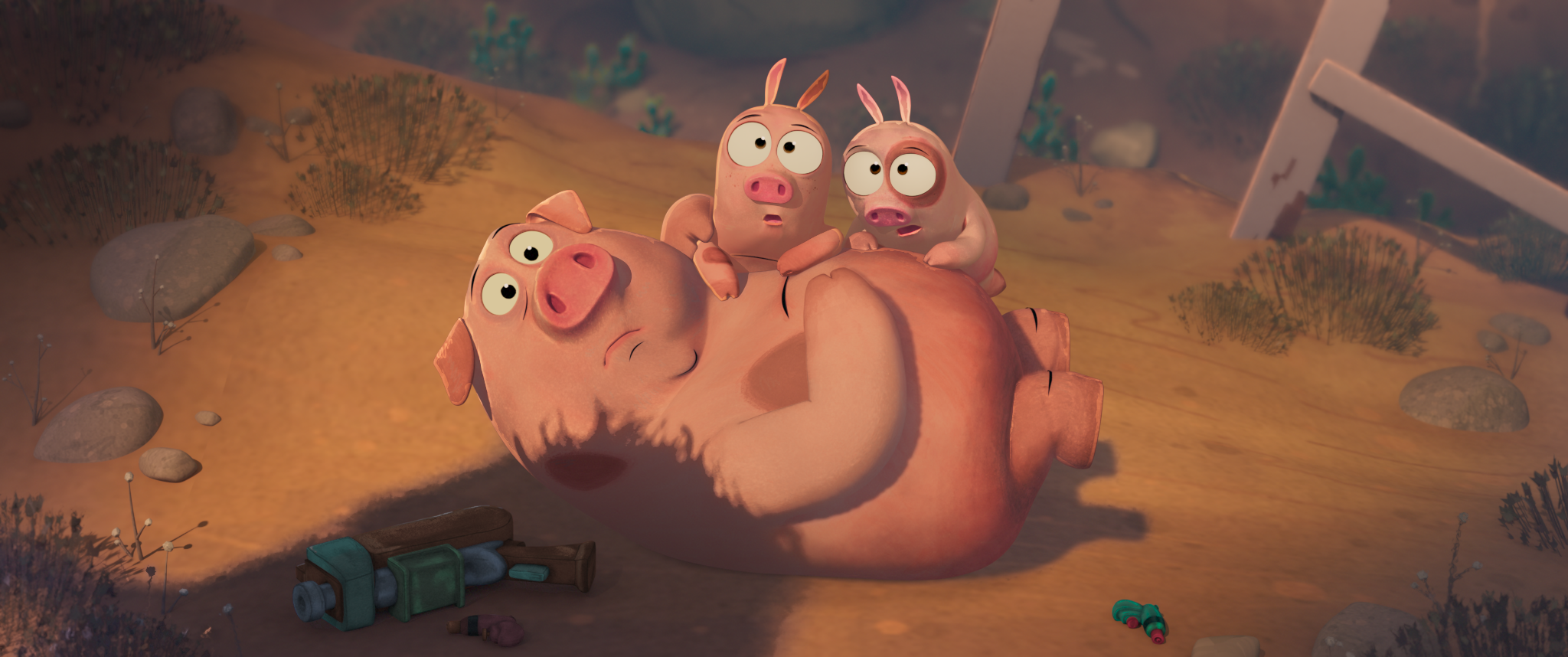 Cardboard - press still - pig dad & kids