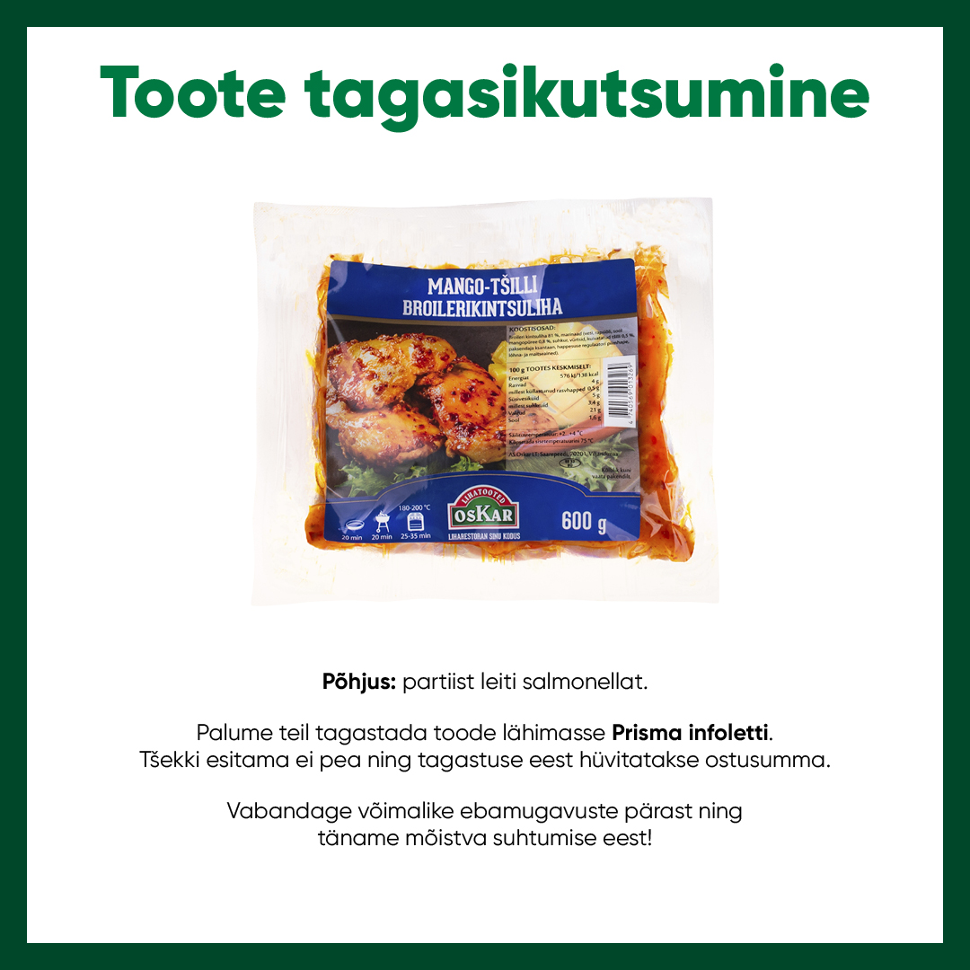 Tagasikutsumine Oskar mango-tshilli broilerikintsuliha 4740569013269 FB