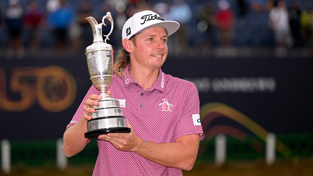 Cameron Smith holds the Claret Jug after winning the 2022 Open at St Andrews.