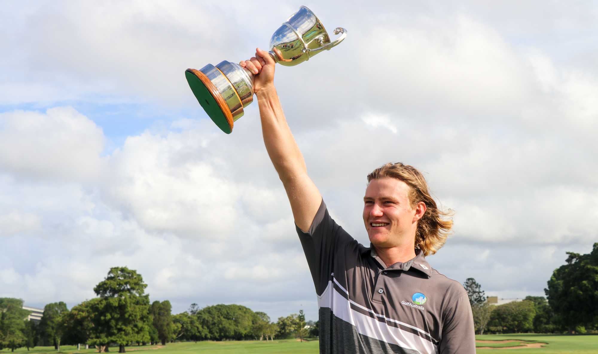 Jed Morgan salutes Royal Queensland Golf Club after his Australian Amateur win.
