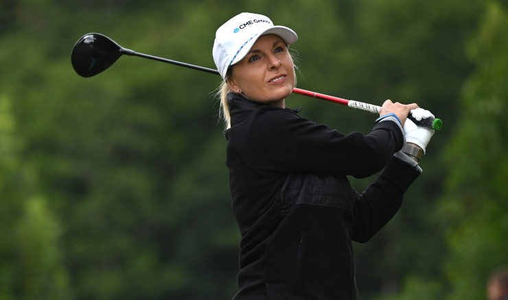 Sarah Kemp tees off during the ISPS Handa World Invitational.
