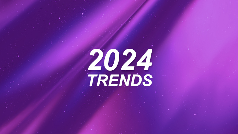 Abstract image evocative of outer space with the text "2024 trends"