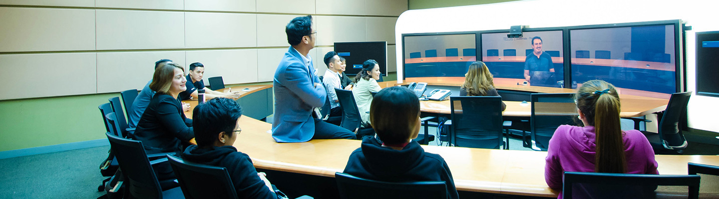 Boardroom of people on conference call
